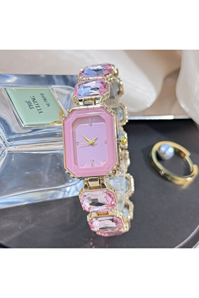 Choice5 سلسلة مرصعة بأحجار الراين الوردية للنساء، ذات أقسام كبيرة، علبة مستطي...