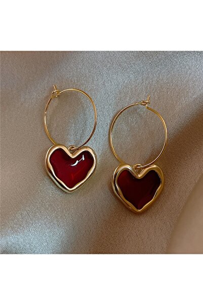 Choice ZT8833 2 Pieces of Trendy Wine Red Heart-shaped Earrings for Women, Ou...