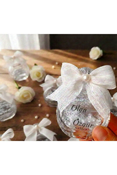 ByDeryaEvent Özel Tasarım İsimli Nikah Şekeri ve Hediyelik Şişe - Beyaz Fiyon...