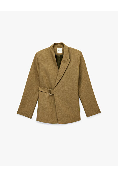 Koton Uzun Kollu Metal Aksesuarlı Kruvaze Yaka Blazer Ceket