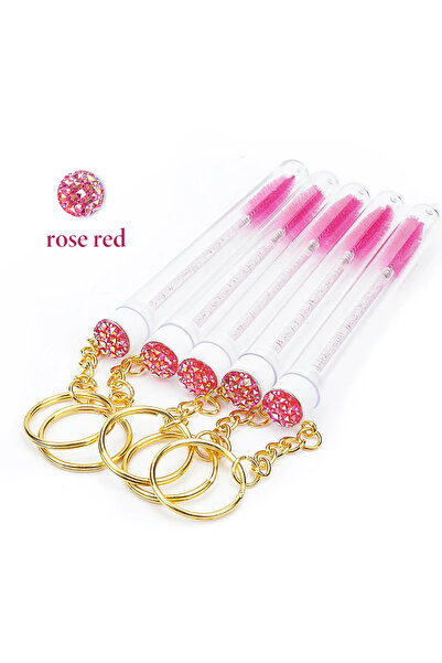 choice2 Nylon 10 PCS ROSE RED 10 Pcs Tube Eyelash Brush With Gold Keychain Gl...