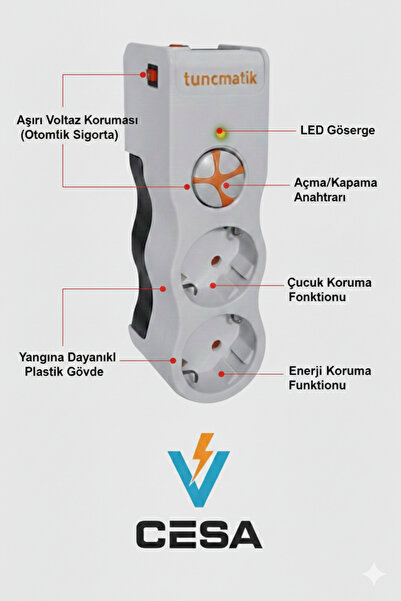 cesaa elektirik Tunçmatik Enerji Koruma Prizi Powersurge 2'li Beyaz 525 Joule...