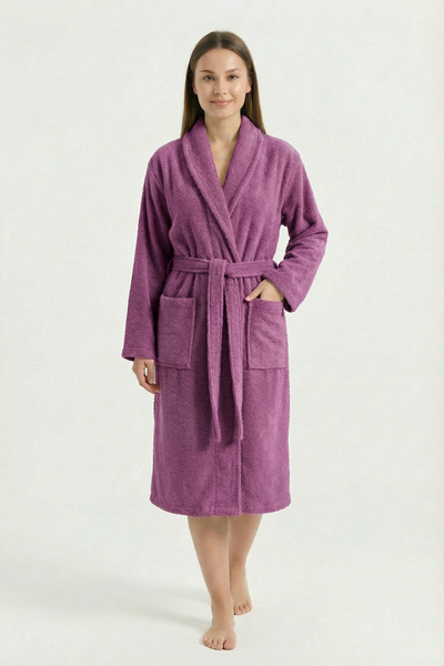 Sevim 100% памучен халат с дълги ръкави и шалов яка – плътен и мек плат – сер...