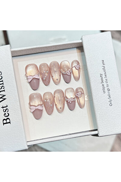 Choice24 أظافر صناعية على شكل عيون قطة، 10 قطع، بنمط S، مزينة بأحجار الراين ا...