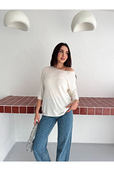 LA POMME Basic Regular Wide Collar Knitwear Blouse Lp77002