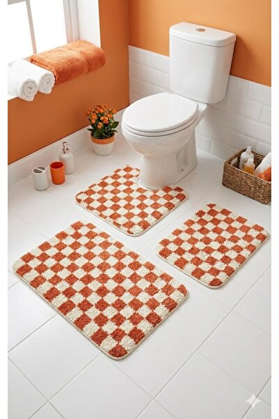 EUROBANO Chess Dama Pattern Latex Non-Slip Base Machine Washable 3-Piece Bath...