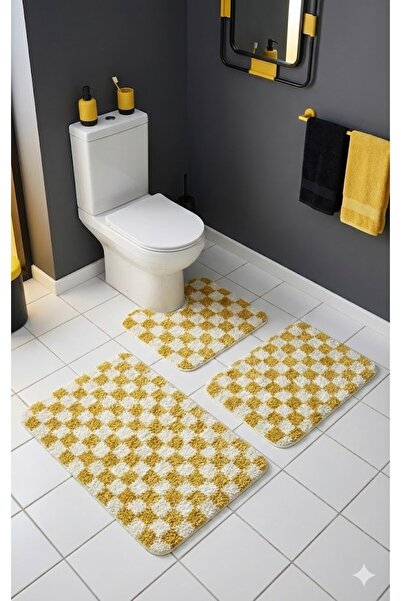 EUROBANO Chess Dama Pattern Latex Non-Slip Base Machine Washable 3-Piece Bath...