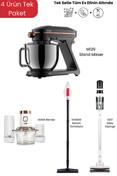 Yui Çeyiz Paketi 4’lü Set – Stand Mikser, Blender, Dikey Süpürge & Buharlı Te...