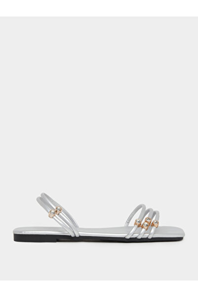 Take Two By Styli Silver Embellished Strappy Flat Sandals