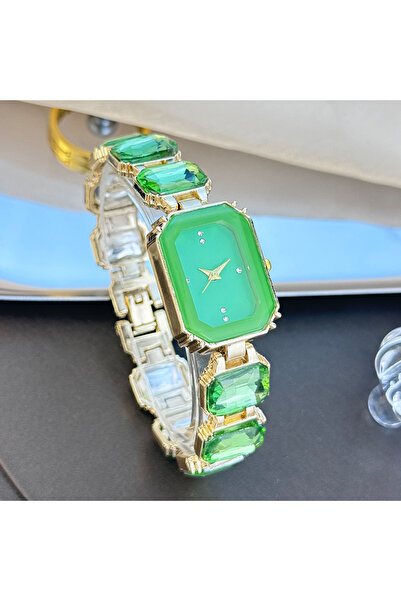 Choice1 سلسلة مرصعة بأحجار الراين، لون أخضر فاتح، علبة مستطيلة الشكل، مينا مر...