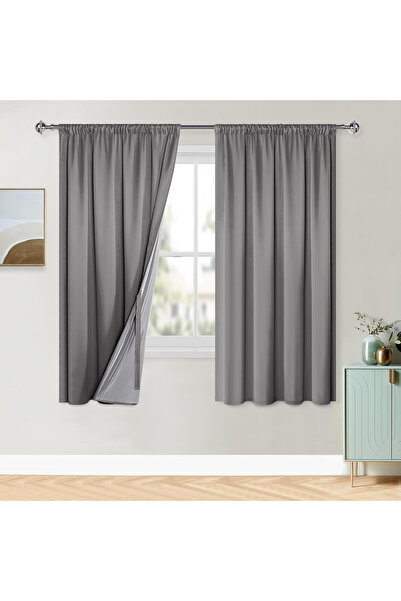 XWZO Thick thermal curtains 175 cm high, 140 cm wide, set of 2 pieces, gray