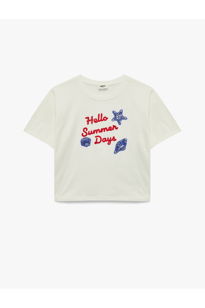 Koton Βαμβακερό μπλουζάκι με κοντό μανίκι με παγιέτες