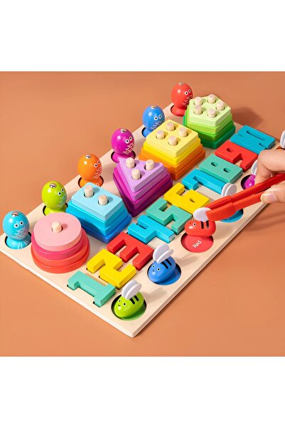 Montessori Jucarie lemn Sortator 4in1 Pescuieste Joc Logaritmic