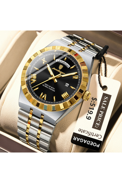 Choice8 675 Gold Black Classic Business Watches For Men Week Date Waterproof ...