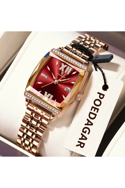 Choice ساعة يد نسائية أنيقة باللونين الذهبي الوردي والأحمر، عالية الجودة، مقا...