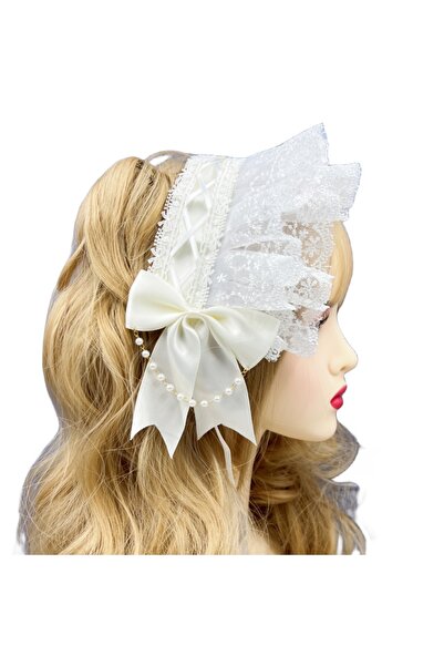 Choice11 طوق رأس بيج لوليتا أنيق للنساء، مزين بفيونكة دانتيل مكشكش بلون مغاير...