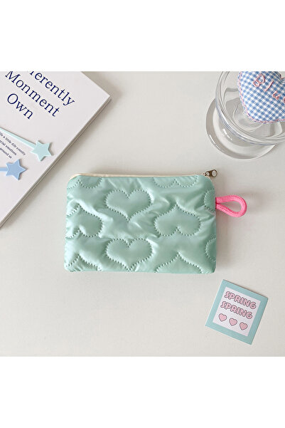 choice2 حقيبة مكياج صغيرة لامعة فضية اللون مزينة بفيونكة على شكل قلب أخضر، حق...