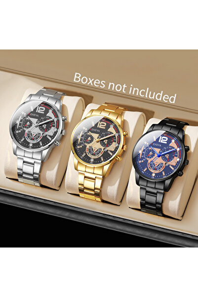 choice2 مجموعة ساعات رجالية أنيقة بدون علبة، 3 قطع، ساعات عمل، سوار فولاذي، س...