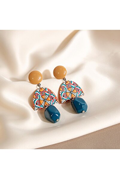 Choice Blue Colorful Geometric Resin Earrings Simple Design Orange Bead Semic...