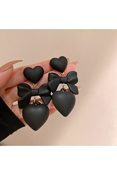 Choice black Retro Black Heart Earrings For Women Bowknot Love Drop Earrings ...