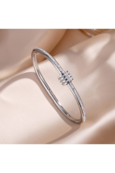 Choice3 سوار من الفولاذ التيتانيوم من يوبسك، لون فضي - 4، مرصع بالزركون اللام...