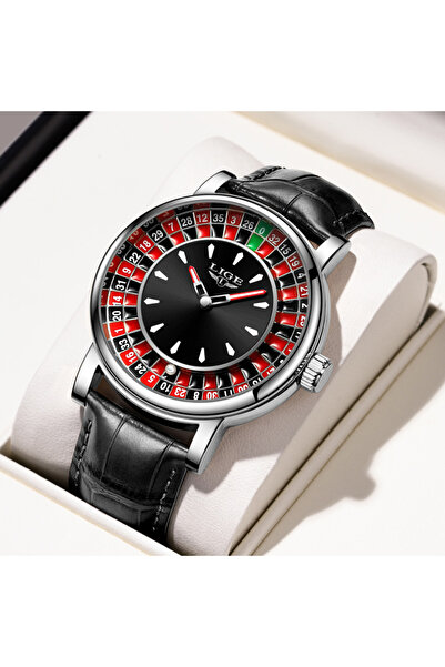 choice2 ساعة LIGE سوداء فاخرة بتصميم إبداعي للرجال، مينا بتصميم لعبة الروليت،...