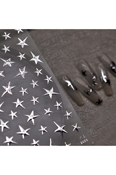 choice2 ملصق واحد لأظافر على شكل نجمة معدنية، تصميم رائع ثلاثي الأبعاد، فضي ب...