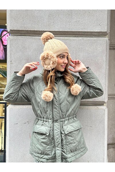 Seda Bijuteri Pompom Beanie with Headphones Mink