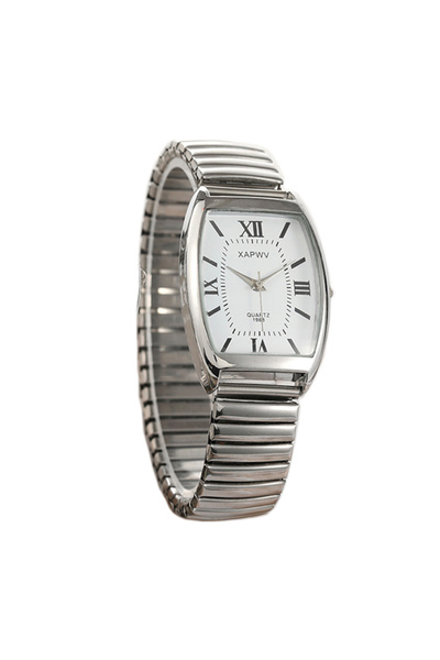 Choice3 ساعة كوارتز أنيقة وبسيطة بتصميم برميلي فضي، مناسبة للنساء، بسوار مطاطي.