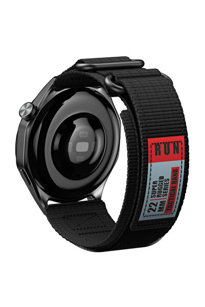 choice2 سوار ساعة أسود متين مقاس 22 مم، سوار نايلون مزدوج الحلقات، متوفر بمقا...