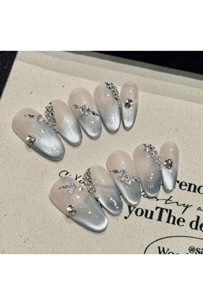 Choice3 XS 10pcs high-end Light luxury silver cat-eye French diamonds handmad...