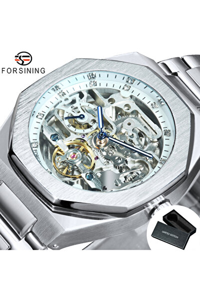 choice2 علبة فضية بيضاء، ساعة فورسينينج الفضية الأوتوماتيكية للرجال، مينا مرص...