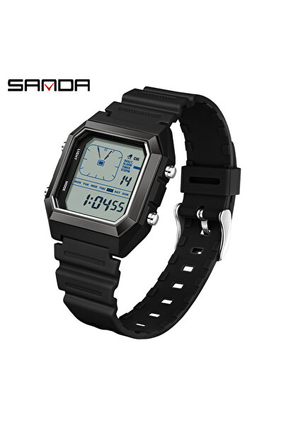 Choice5 ساعة ساندا 6307 الإلكترونية الأنيقة للرجال، باللون الأسود، بتصميم بسي...