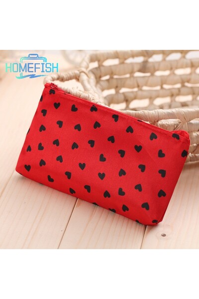 Choice1 حقيبة مكياج حمراء من هومفيش بسحاب ونقشة قلب، تصميم عصري متعدد الاستخد...