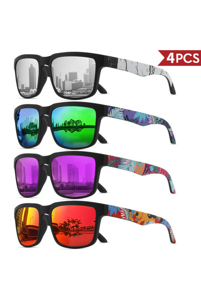 Choice10 4PCS-8 4PCS Square Sports Sunglasses with Designer Temple Pattern - ...