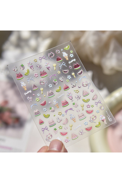 Choice15 قطعة واحدة من ملصقات أظافر جيلي خماسية الأبعاد لطيفة، بتصميم حلوى وف...