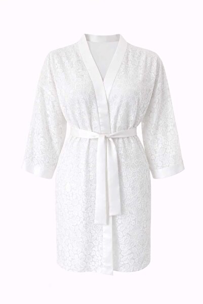 GOB Büyük Beden Gob Signature Large Size Lace Kimono - White