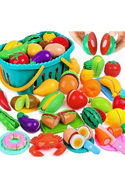 Arabest 70PCS Cutting Play Food Sets for Kids Kitchen Toy, with Storage Baske...