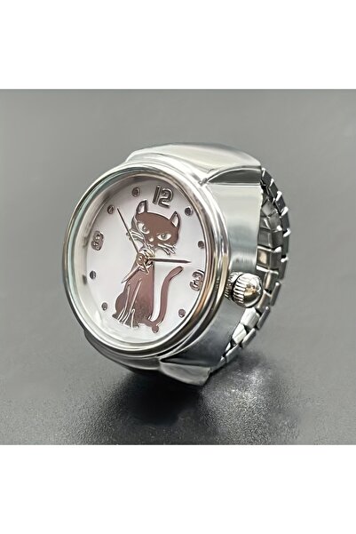 Choice1 ساعة يد فضية أنيقة بتصميم قطة صغيرة، دائرية الشكل، تعمل بمؤشر، مصنوعة...