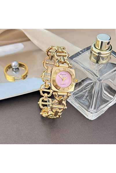 Choice Pink High-End Women's Skeleton Design Watch Square Roman Hour Markers ...