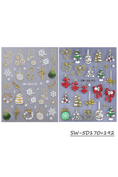 Choice1 SW-5D170 192 قطعتان من ملصقات أظافر منقوشة ثلاثية الأبعاد لعيد الميلا...