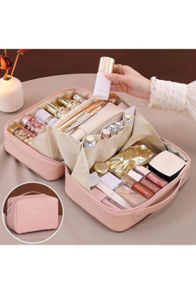 Choice1 حقيبة مكياج وردية اللون بتصميم لهب من البولي يوريثان، حقيبة تخزين مست...