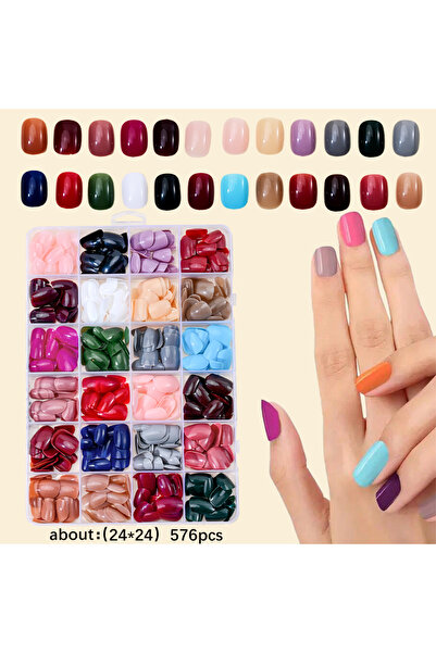 choice2 TD400-2، 576 قطعة، أظافر صناعية قصيرة مربعة الشكل، 24 لونًا، تغطية كا...