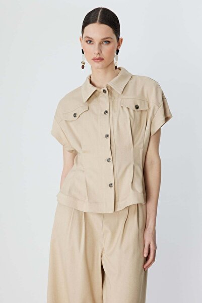 ON Palton cu mâneci scurte și detaliu pliat la talie