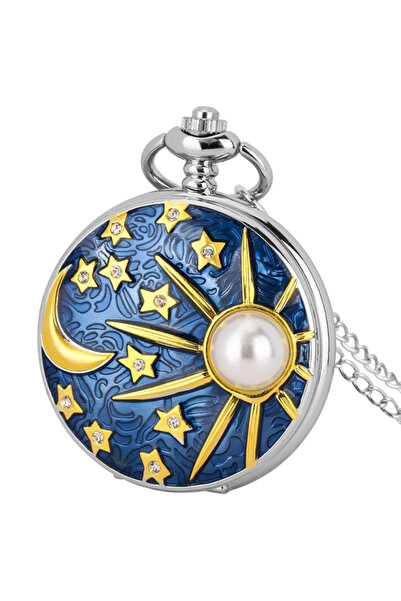 Choice bronze New relief sea blue star and moon quartz necklace inlaid with p...