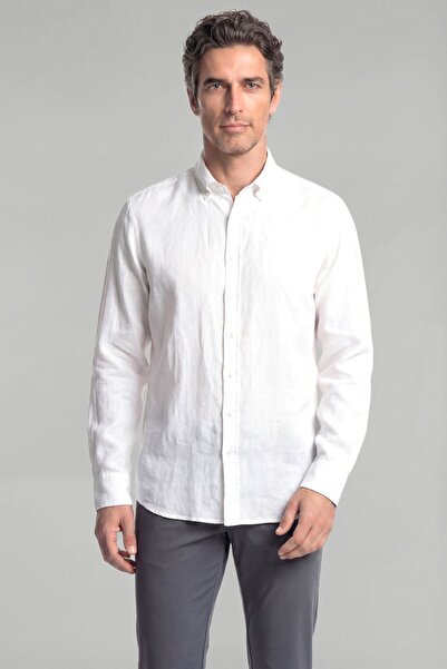 Bisse Regular Fit Pasha Collar Pocketless Buttoned White Men's Shirt