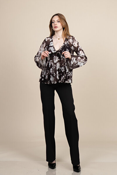 MissVina Блуза с дълги ръкави и връзки отпред 70054