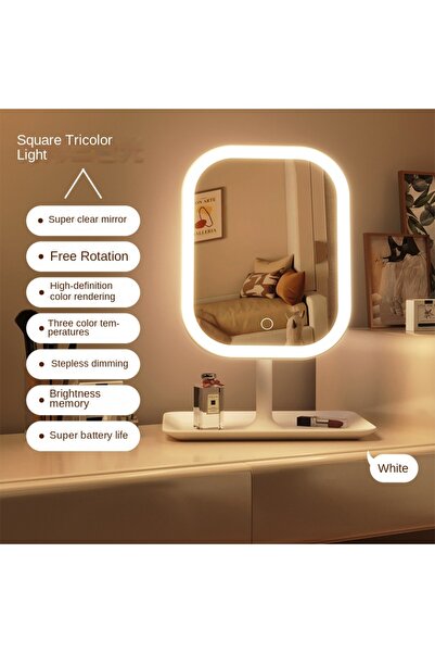 Choice White Niche Modern Desktop Vanity Mirror 3 Color Light LED Makeup Mirr...