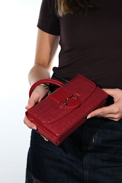 LuviShoes B35113 حقيبة يد نسائية حمراء مع حامل بطاقات