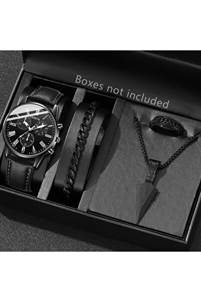 Choice black 4PCS Black Men's Watch Set Business Trend Versatile Roman Digita...